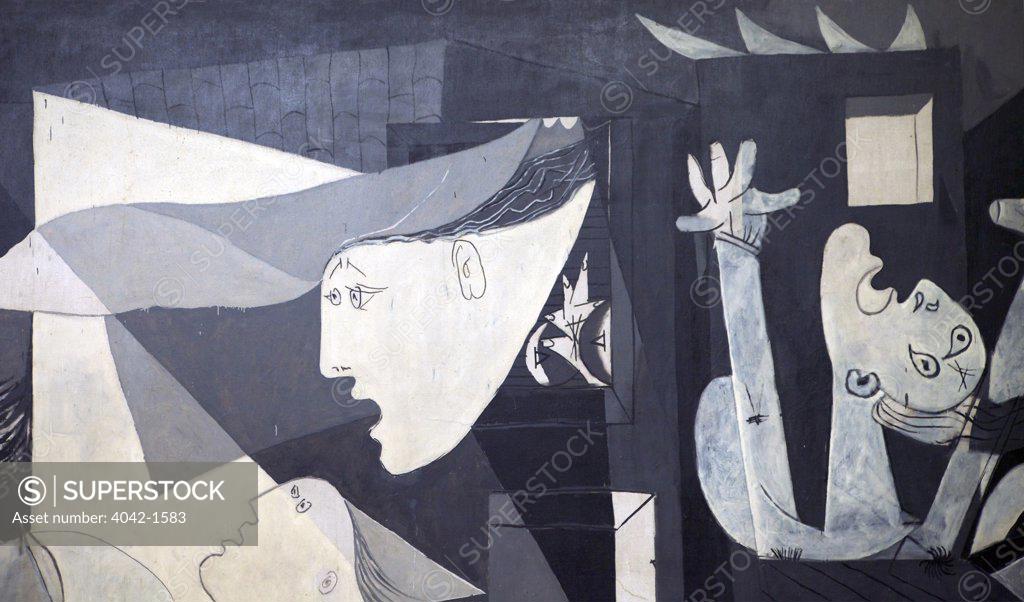 Stock Photo: 4042-1583 Detail of Guernica by Pablo Picasso, 1937, Spain, Madrid, Reina Sofia Museum of Modern Art