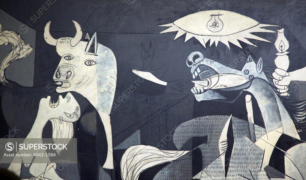 Stock Photo: 4042-1584 Detail of Guernica by Pablo Picasso, 1937, Spain, Madrid, Reina Sofia Museum of Modern Art