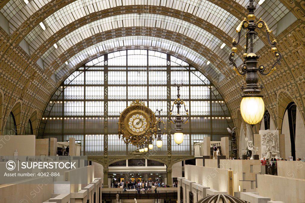 Stock Photo: 4042-884 Great Hall and old railway station clock in a museum, Musee d'Orsay, Paris, France