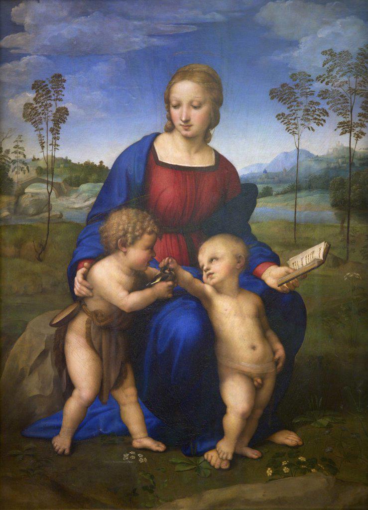Madonna of the goldfinch, Virgin and child with John the Baptist, 1507, by Raphael, Uffizi Gallery, Florence, Tuscany, Italy, Europe