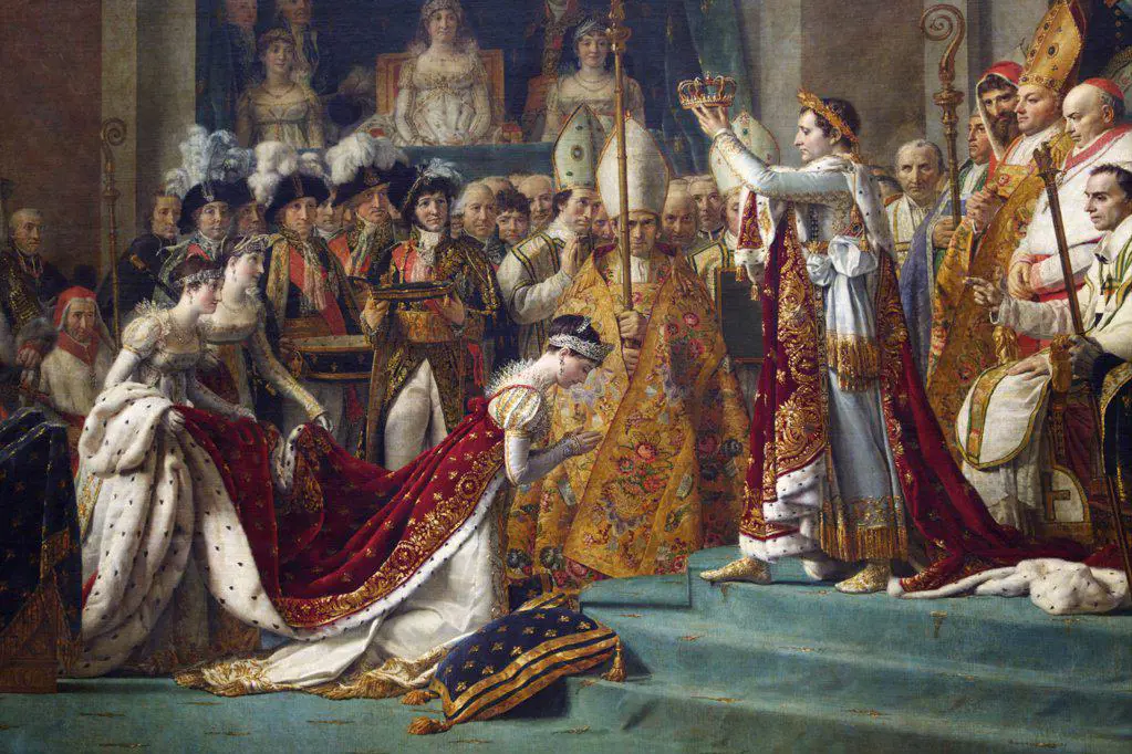 Detail of Emperor Napoleon at the Coronation of Empress Josephine in Notre Dame Cathedral, 2nd December 1804, detail, by Louis David, 1806, Musee du Louvre Museum, Paris, France, Europe, EU