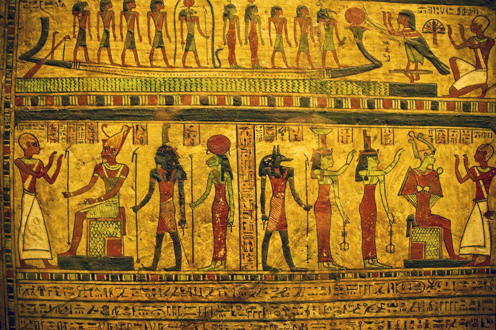 Hieroglyphics with Egyptian gods and godesses, France, Paris, Musee du Louvre, Egyptian Art