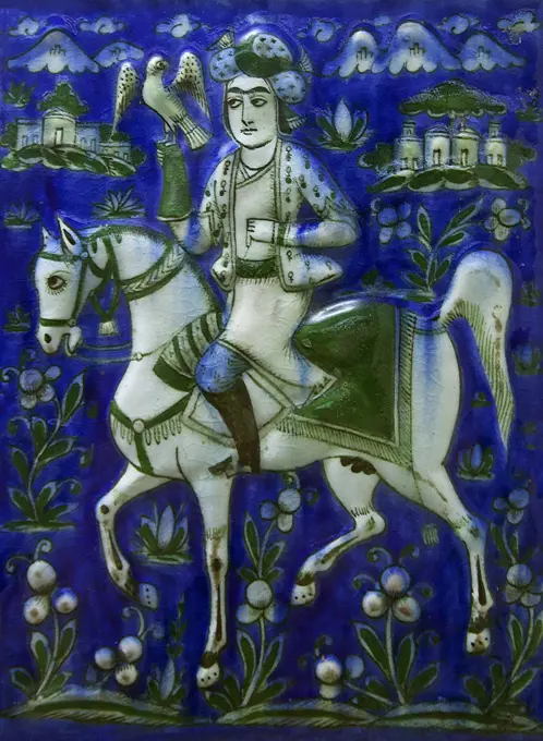 Decorative Persian tile, 13th-17th century, Archeological Museum, Red Fort, Delhi, India