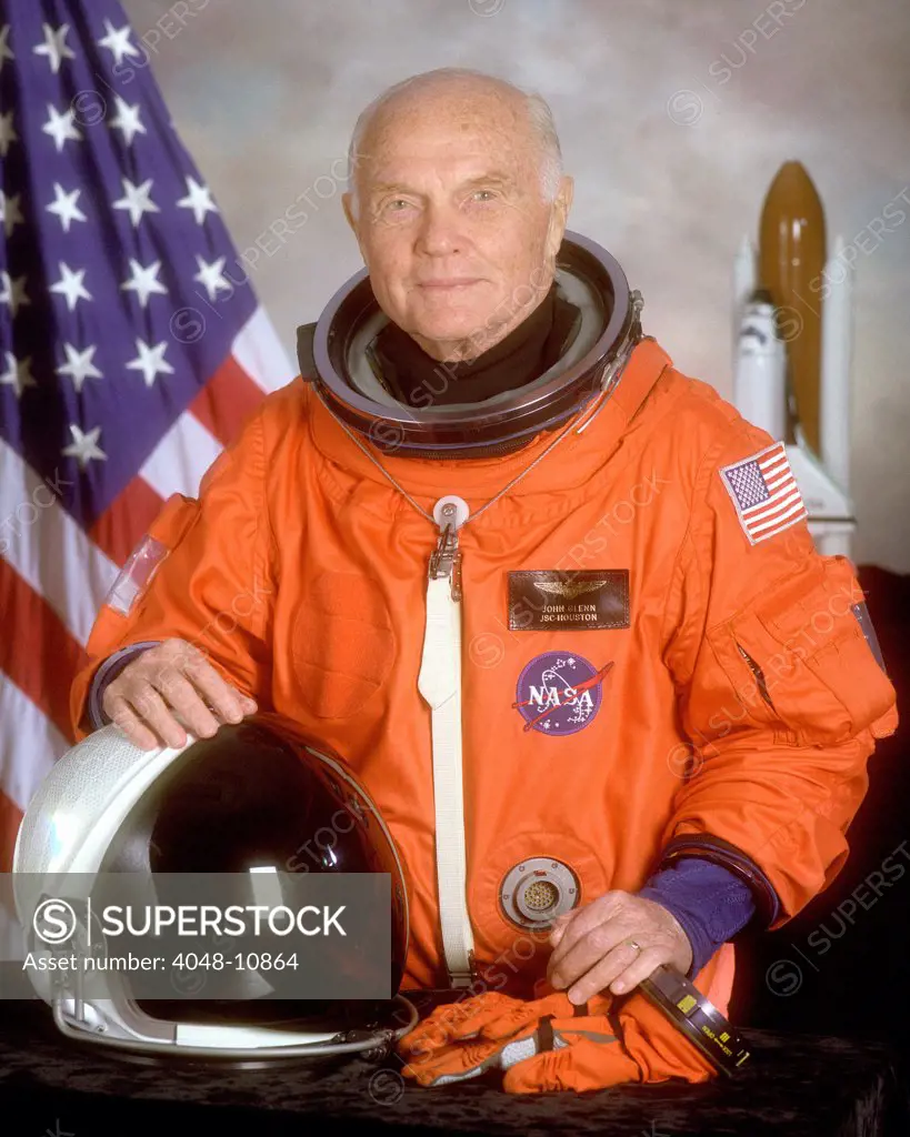 Astronaut John Glenn returned to space 36 years after his historic 1962 flight. He flew into space on the space shuttle at age 77 to study effects of space flight on the elderly. 1998.