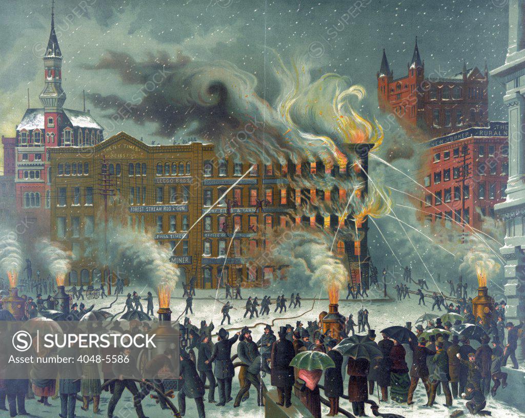 Stock Photo: 4048-5586 The New-York World Building fire, Printing-House Square, New York City, Nov 15, 1860