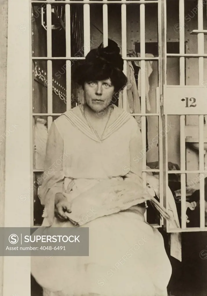 Lucy Burns (1879-1966), in a jail at the Occoquan Workhouse in Virginia in November 1917. She served more time in jail than any other American suffragists for her pickets and other protests for Women's Rights.