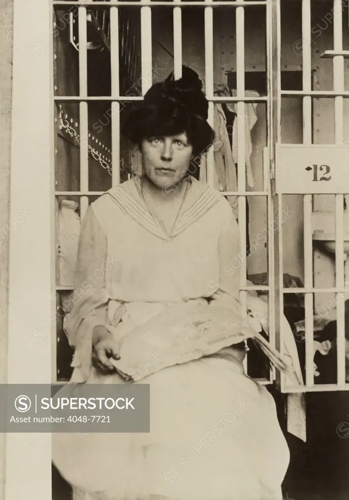 Lucy Burns 1879-1966 in a jail at the Occoquan Workhouse in Virginia in November 1917. She served more time in jail than any other American suffragists for her pickets and other protests for Women's Rights.