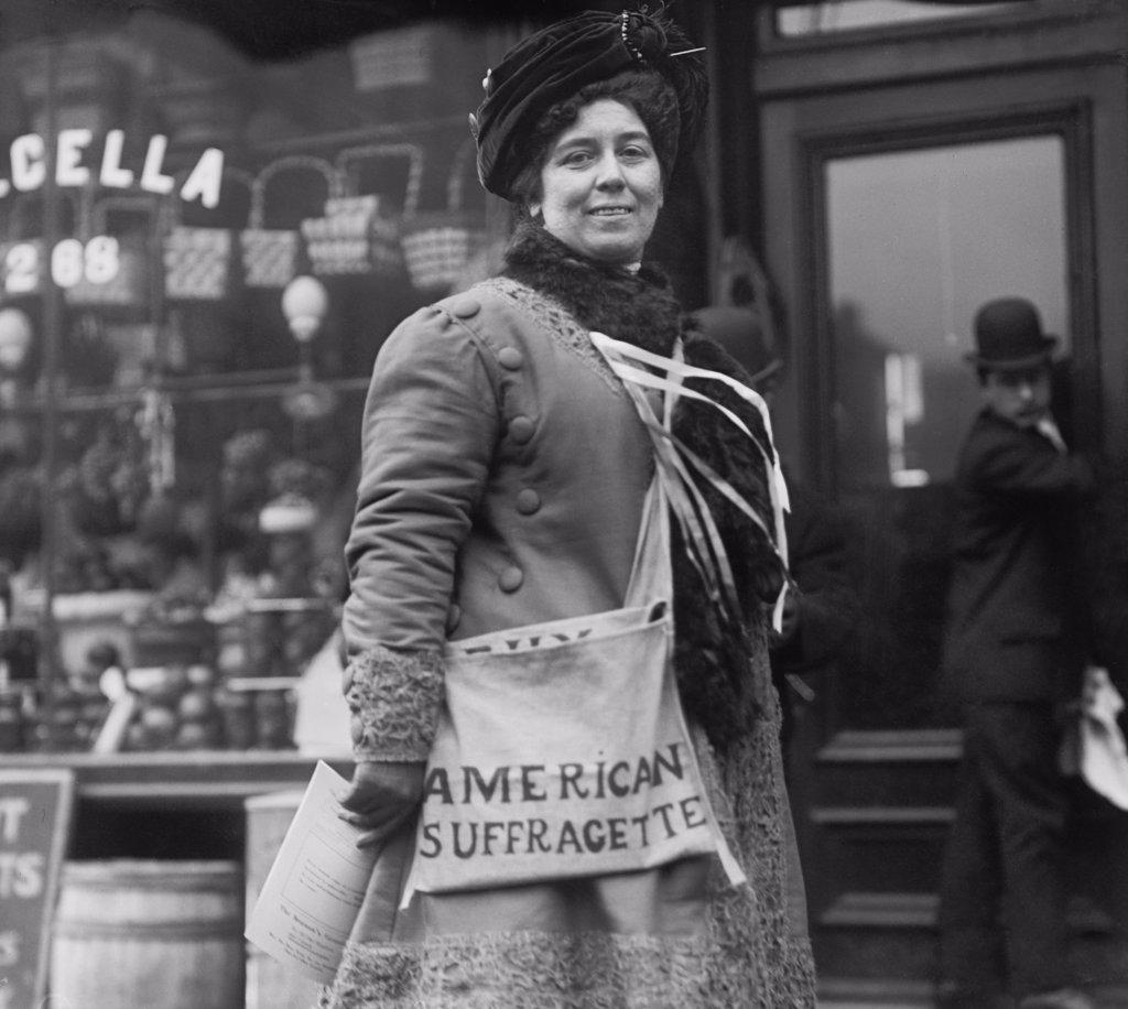 'American Suffragette,' Mrs. H. Riordan, distributing literature in New York City in 1910  (BSLOC_2018_2_62)