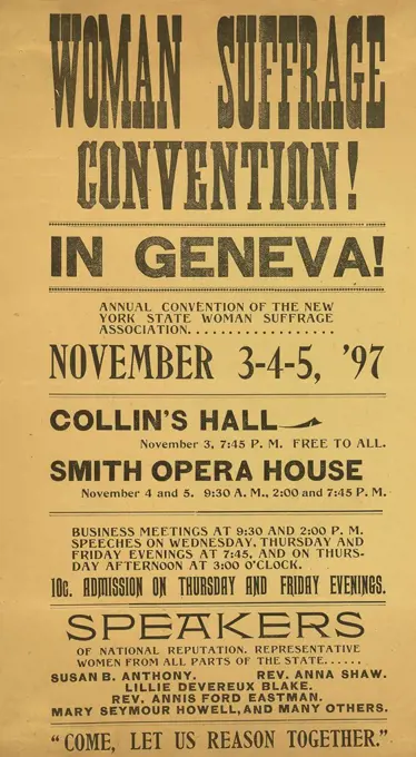 Poster advertising the 1897 New York State Woman Suffrage Convention.
