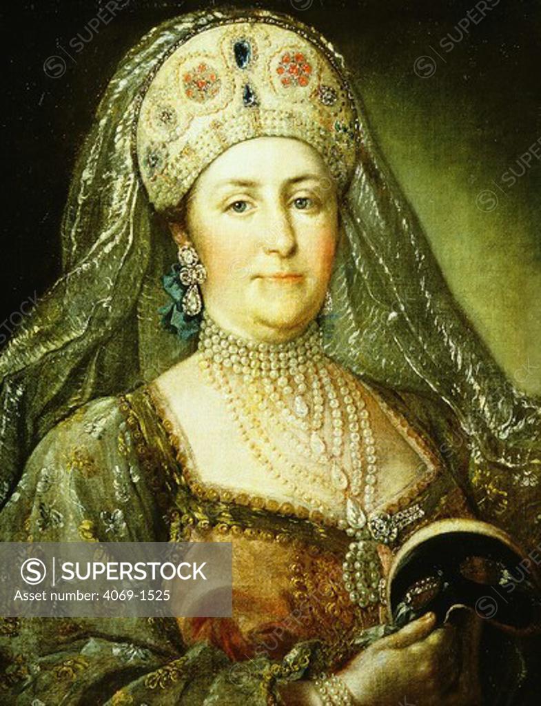 Stock Photo: 4069-1525 Empress CATHERINE II, the Great, 1729-1796, in Russian costume, c.1770