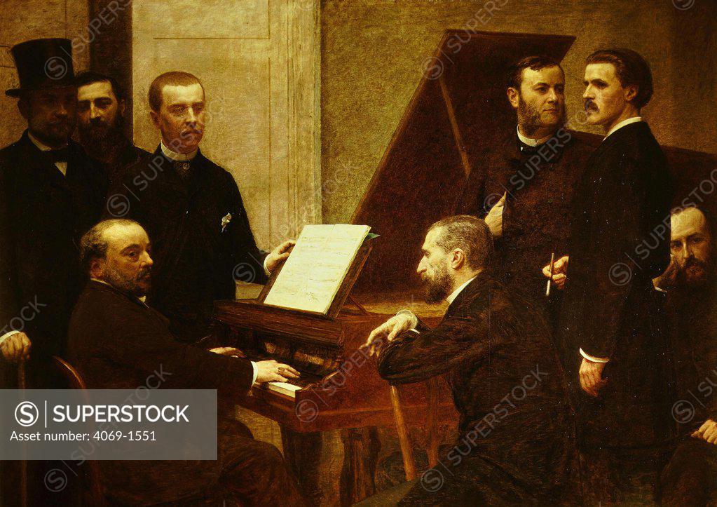 Stock Photo: 4069-1551 L-R Jullien Boisseau CHABRIER 1841-1894 Benoit Maitre Lascoux around the piano, painted 1885