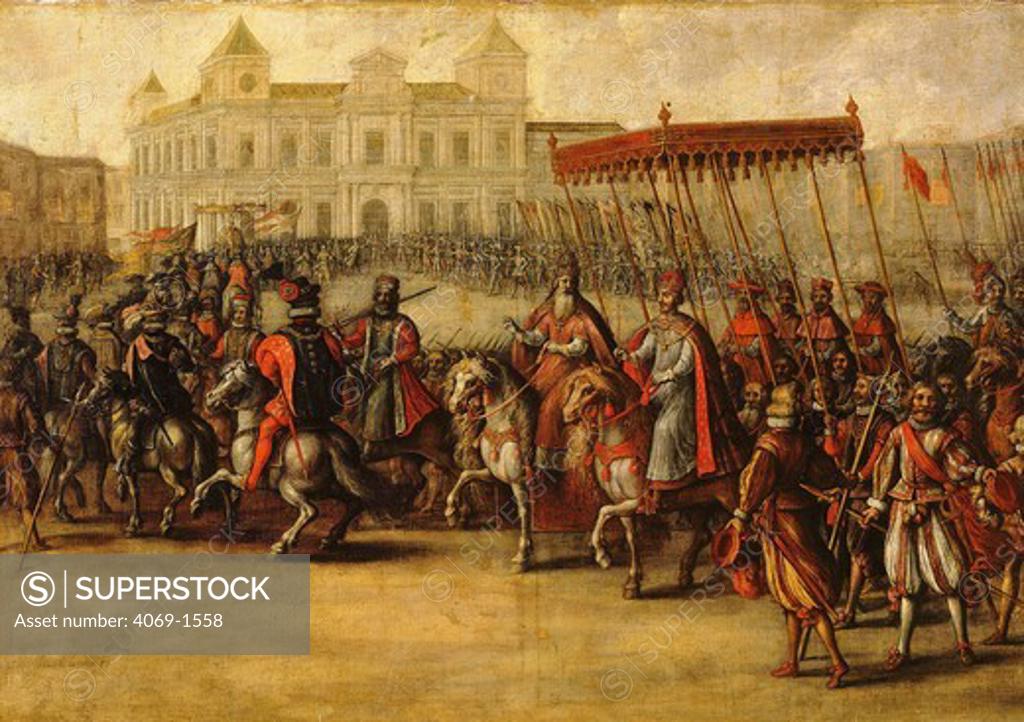 Stock Photo: 4069-1558 Emperor CHARLES V, 1500-58, King of Spain, Holy Roman Emperor, archduke of Austria, entering Bologna, Italy for his coronation, 1530
