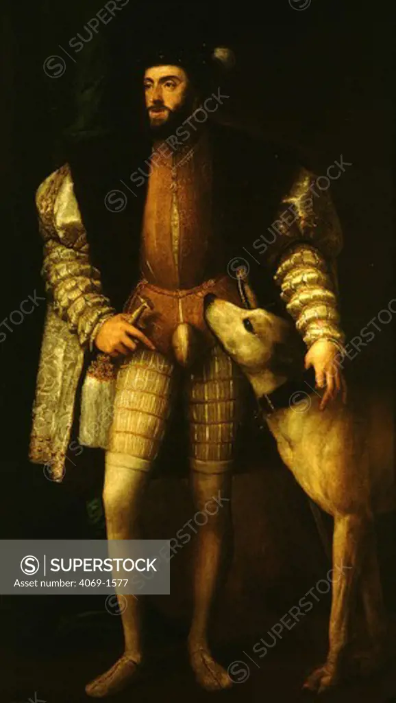 CHARLES V, 1500-58, Holy Roman Emperor, 1519-56, and King Charles I of Spain, 1516-56, with dog