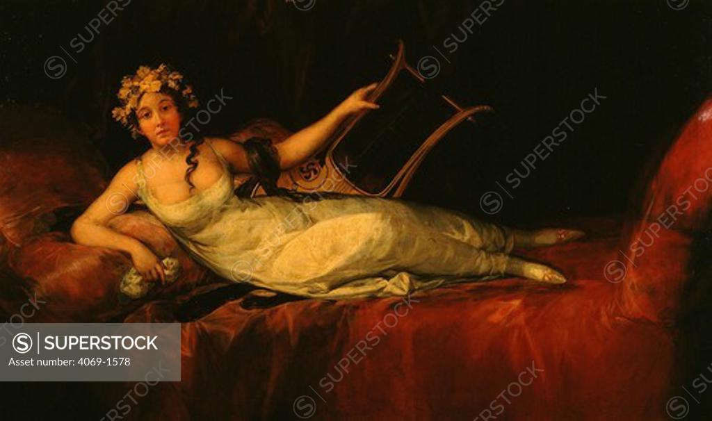 Stock Photo: 4069-1578 Marquise of Santa CRUZ, reclining portrait with lyre