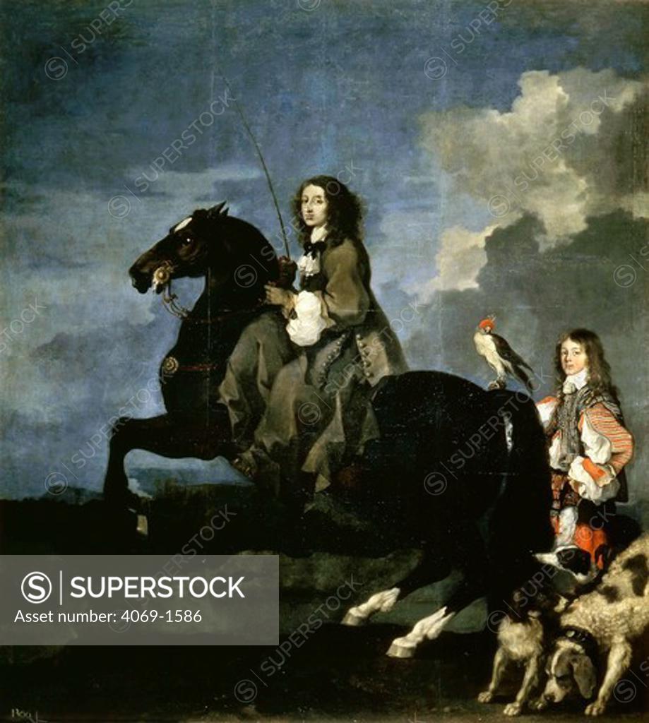 Stock Photo: 4069-1586 CHRISTINA, 1626-1689, Queen of Sweden, equestrian portrait