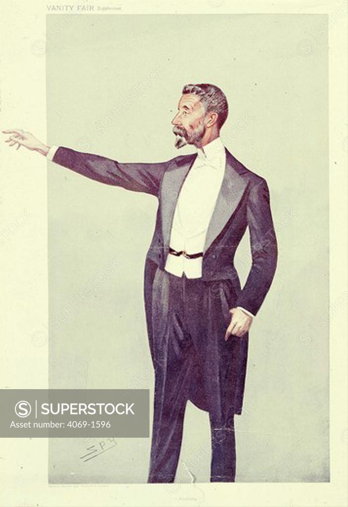 Stock Photo: 4069-1596 Alfred DEAKIN, 1856-1919, Prime Minister of Australia, cartoon from Vanity Fair