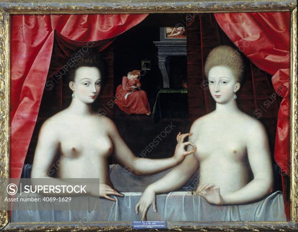 Stock Photo: 4069-1629 Gabrielle D'ESTREES (1573-99) and Duchess of Villars by School of Fontainbleau, late 16th century