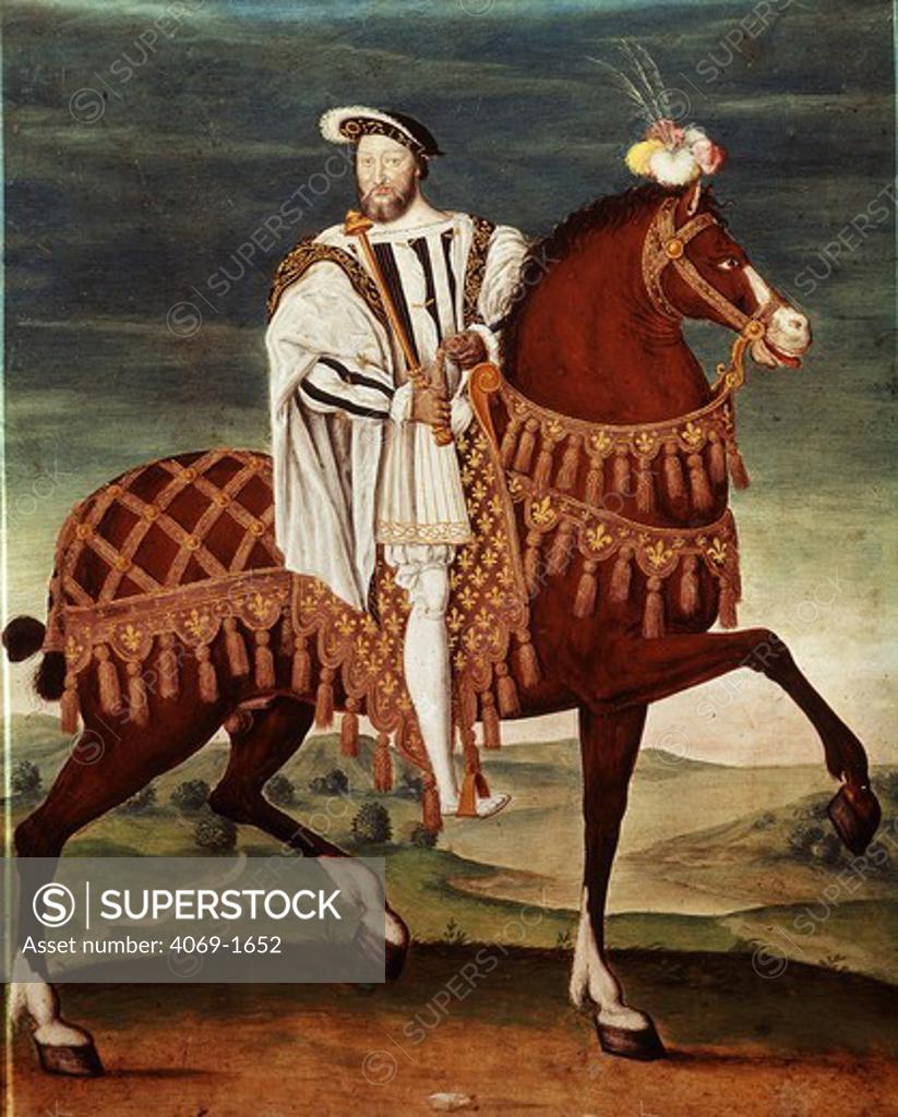 Stock Photo: 4069-1652 King FRANCIS I of France 1494-1547 on horseback, 16th century French