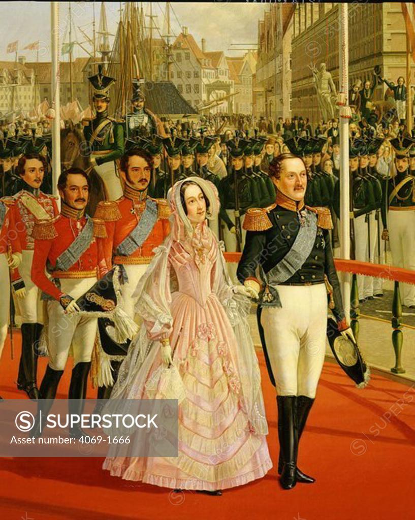 Stock Photo: 4069-1666 King FREDERICK VII of Denmark 1848-63 and Princess Marianna in procession 22.6.1841 in Copenhagen, painted 1843