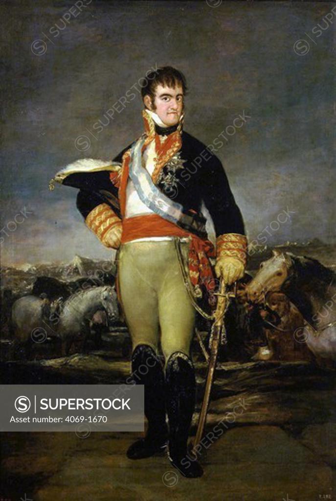 Stock Photo: 4069-1670 King FERDINAND VII 1784-1833 of Spain in uniform at camp c.1808