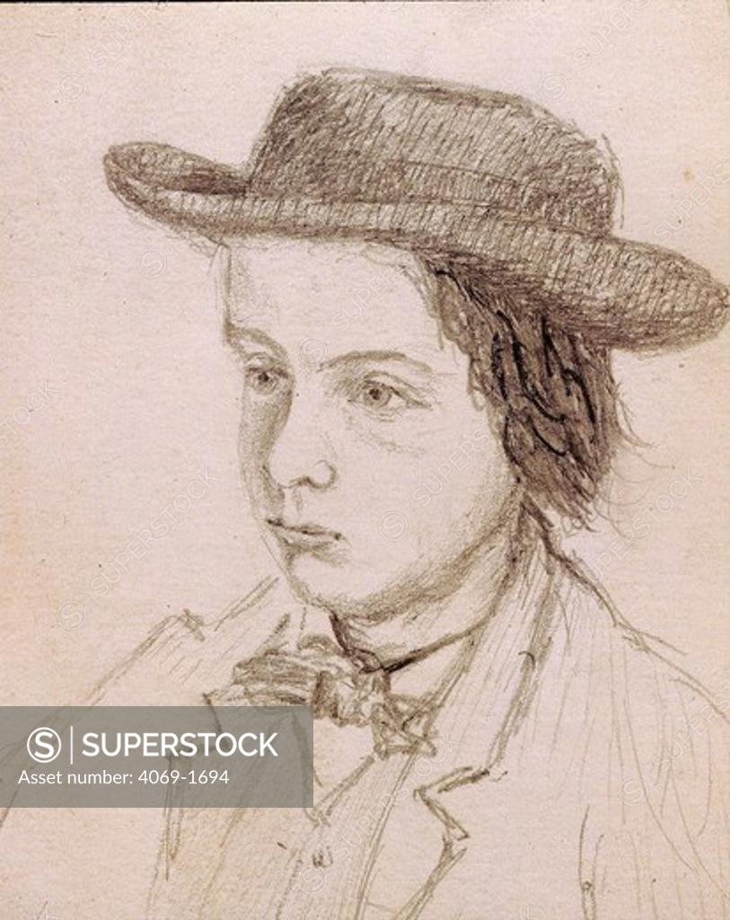 Stock Photo: 4069-1694 Edward GRIEG 1843-1907 Norwegian composer, at age of seven, pencil sketch