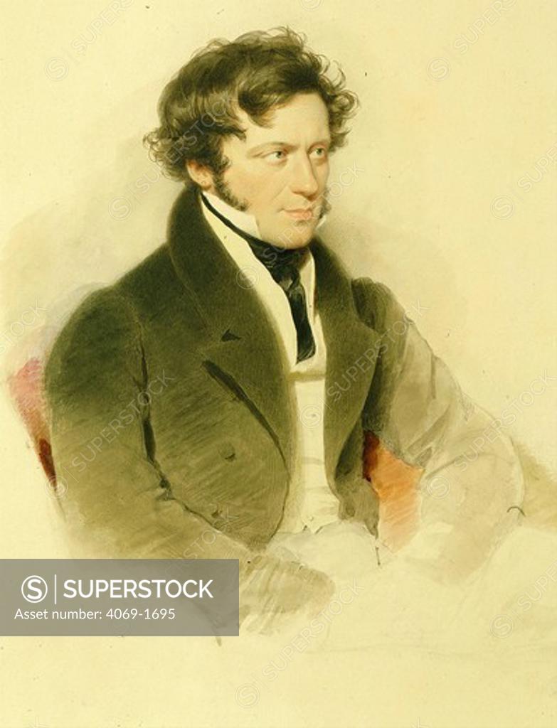 Stock Photo: 4069-1695 Franz GRILLPARZER 1791-1872 Austrian composer, watercolour