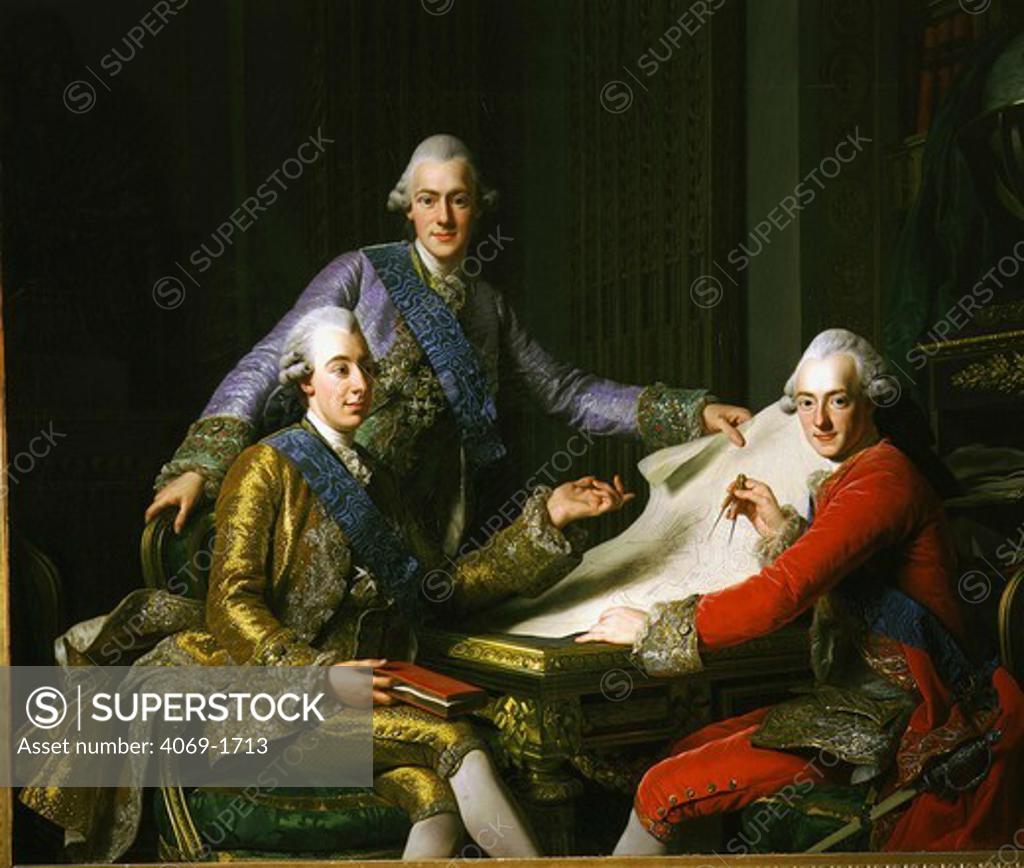 Stock Photo: 4069-1713 King GUSTAV III of Sweden, 1746-92, with brothers Frederick Adolf and Carl