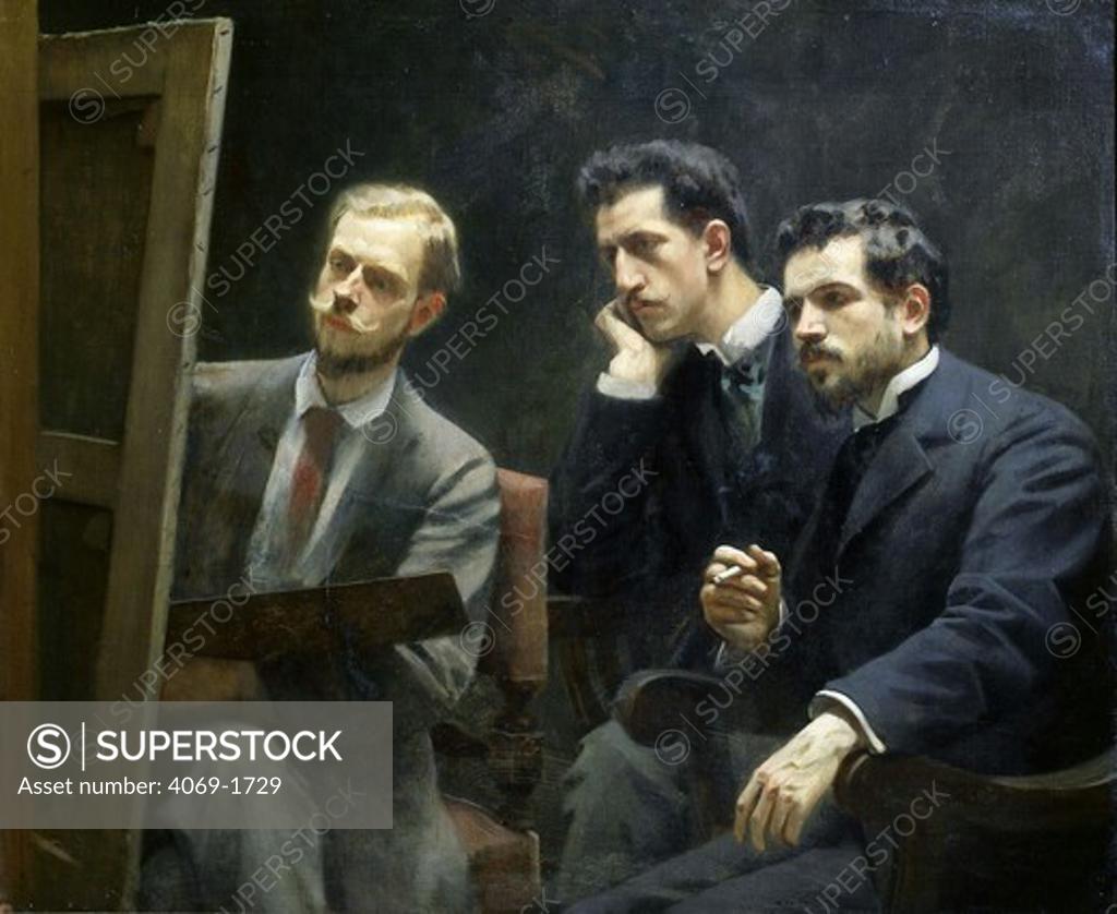 Stock Photo: 4069-1729 Portrait of Eduardo GORDIGIANI 1867-1961, Italian painter, Egisto Fabbri, Italian architect and Alfredo Muller 1869-40 Italian painter, painted 1895