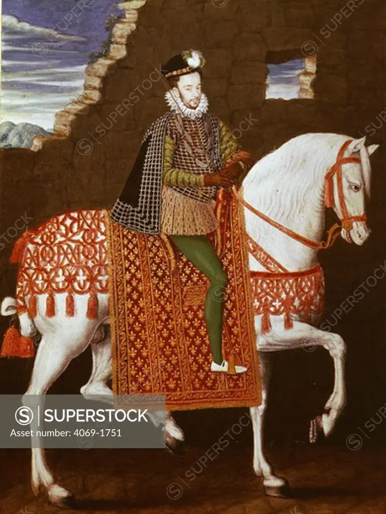 King HENRY III of France 1551-89 on horseback c.1580 French School