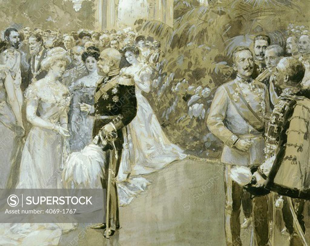 Stock Photo: 4069-1767 Emperor Franz JOSEF 1830-1916 at Vienna State Ball, watercolour 1904