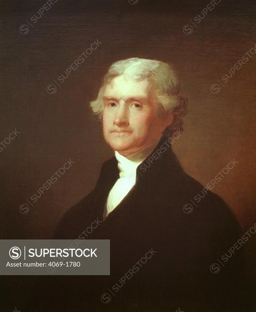Stock Photo: 4069-1780 Thomas JEFFERSON, 1743-1826, third American President, 1801-09, by Asher DURAND, 1835