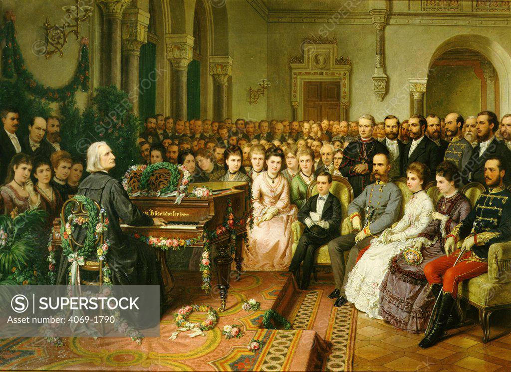 Stock Photo: 4069-1790 Franz LISZT 1811-1886 Hungarian composer, at piano, plays for Viennese Imperial family