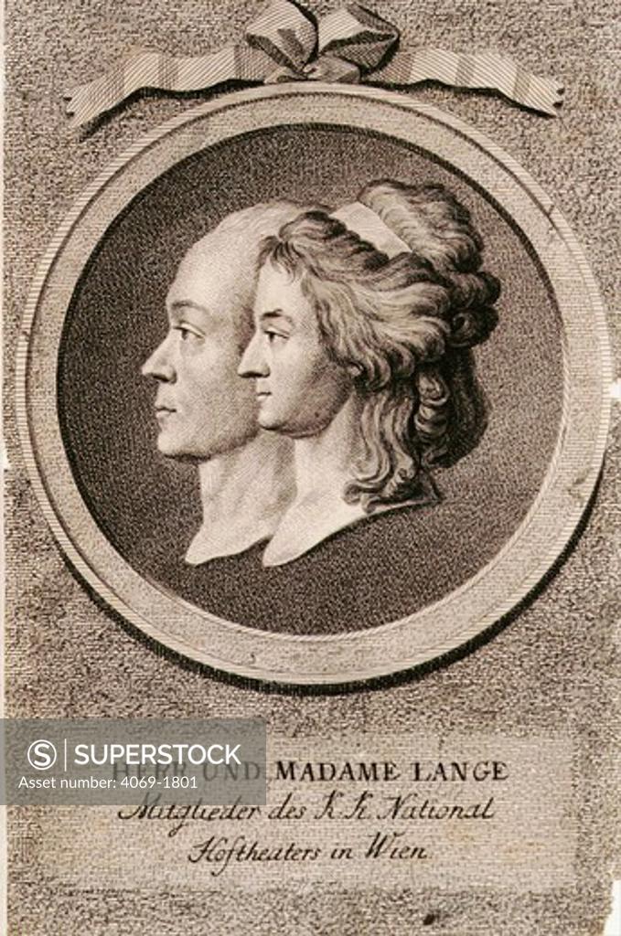 Stock Photo: 4069-1801 Joseph LANGE and Aloysia Weber, his wife, Austrian soprano singer, members of the Court Theatre in Vienna, c. 1759-1839, engraving by Daniel Berger after Joseph Lange, 1785