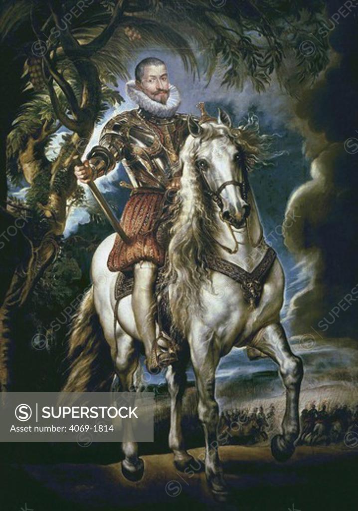 Stock Photo: 4069-1814 The Duke of LERMA Francisco Gomez de Sandoval Rojas, 1553-1625, Spanish statesman and later cardinal, on horseback, 1603