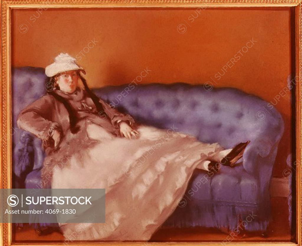 Stock Photo: 4069-1830 Mme MANET au canape bleu, Suzanne Manet on a blue sofa, 1874