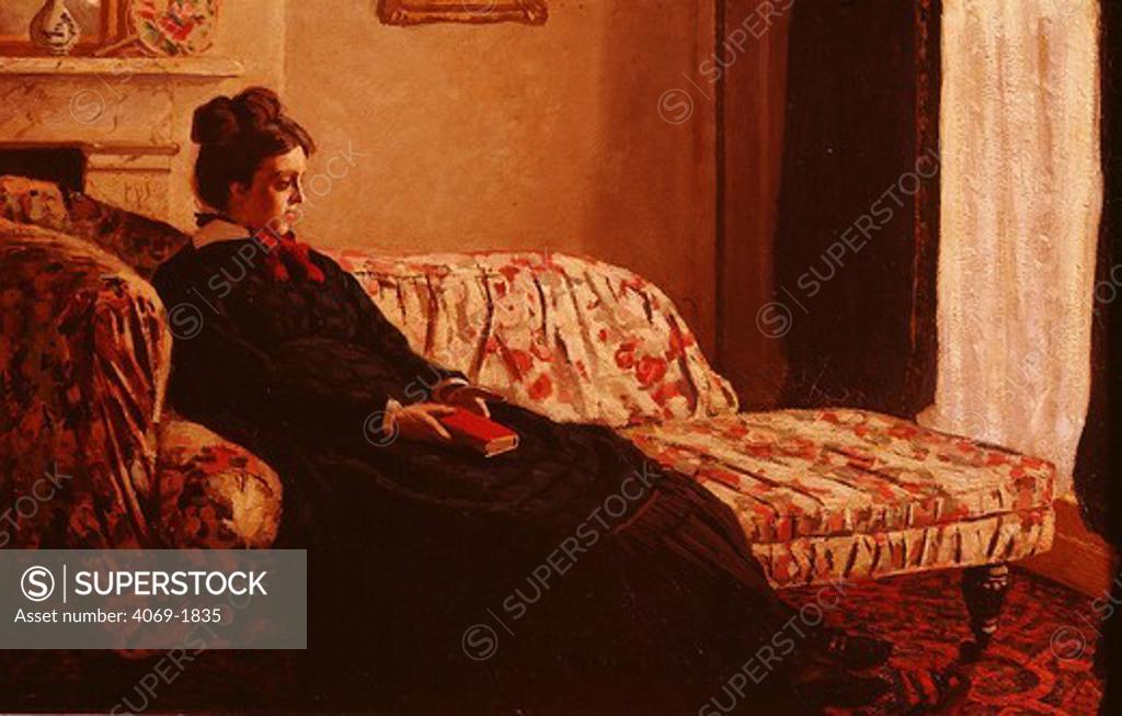 Stock Photo: 4069-1835 Madame MONET au canapÄ, Mrs MONET sitting on sofa, 1870-71. Painted in London