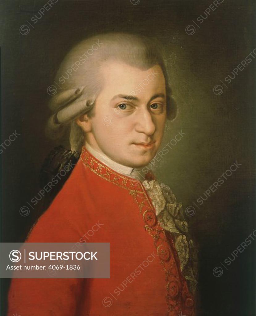 Stock Photo: 4069-1836 Posthumous painting of Wolfgang Amadeus MOZART 1756-1791 Austrian composer, oil on canvas 1809