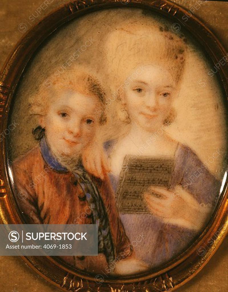 Stock Photo: 4069-1853 Wolfgang Amadeus MOZART 1756-1791 Austrian composer, and sister Maria Anna as young children, 18th century