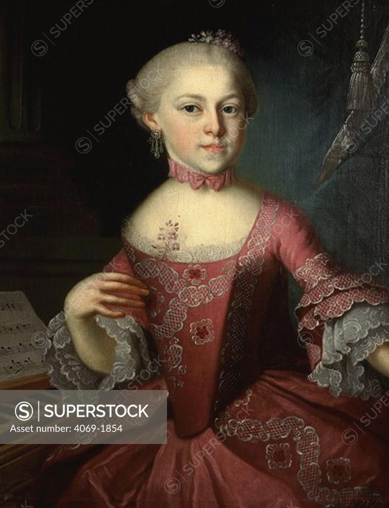 Stock Photo: 4069-1854 Maria Anna MOZART (Nannerl) sister of Mozart 1756-1791 in dress given by Empress Maria Theresa,18th century