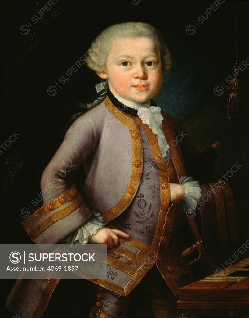 Stock Photo: 4069-1857 Wolfgang Amadeus MOZART 1756-1791 Austrian composer as young boy, in clothes given by Empress Maria Theresa 1717-80