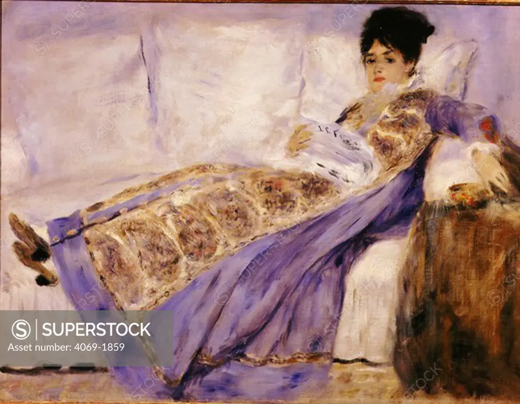 Mme Camille MONET Ätendue sur un sofa, Camille Monet, wife of Impressionist painter Claude Monet, lying on a sofa, c. 1874. Painted during a visit to the Monet family in Argenteuil