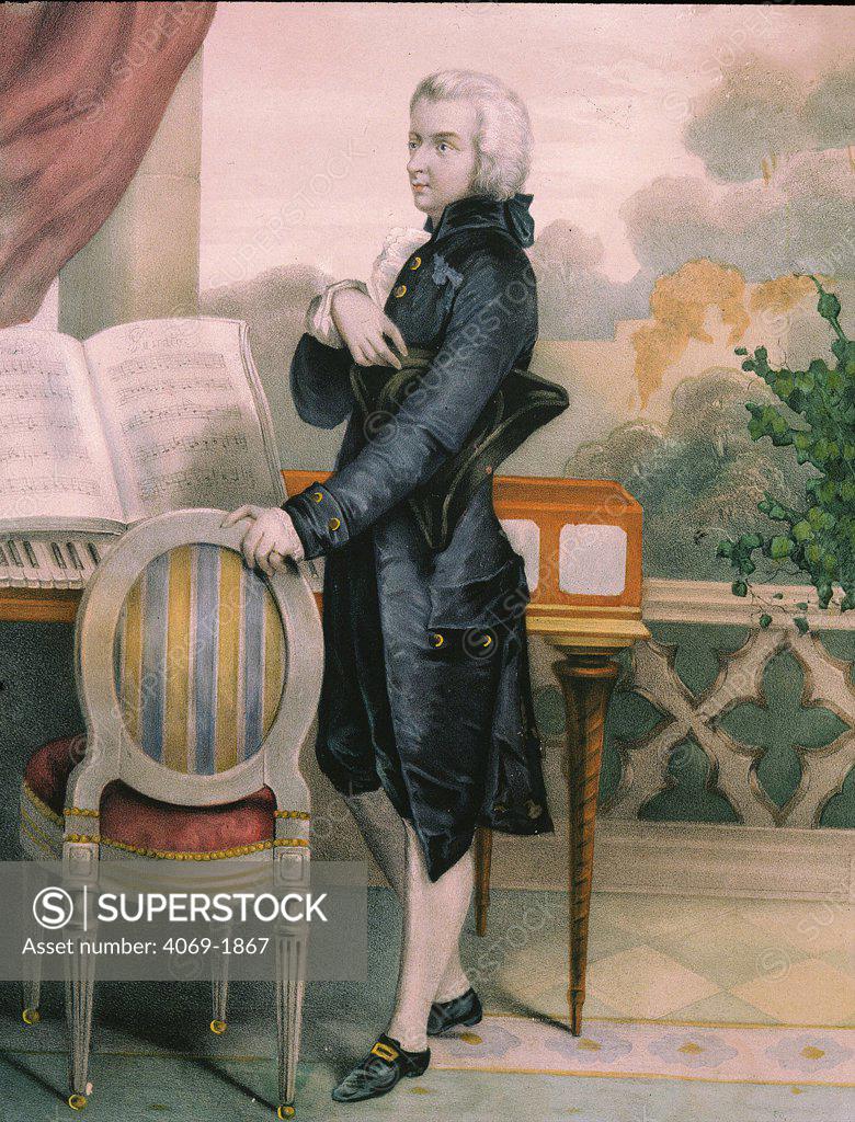 Stock Photo: 4069-1867 Wolfgang Amadeus MOZART, 1756-1791, lithograph, 19th century