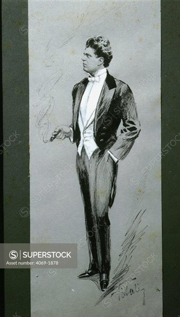 Stock Photo: 4069-1878 Composer Pietro MASCAGNI 1863-1945 charcoal sketch by Vitali