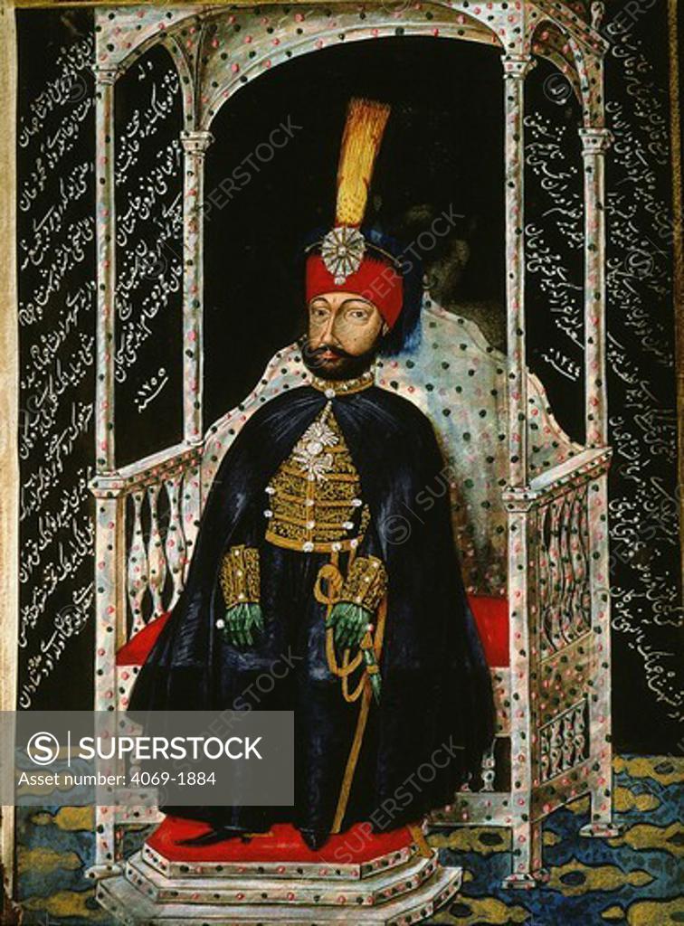 Stock Photo: 4069-1884 Ottoman Sultan Mahmut II (1785-1839), watercolour, 19th century