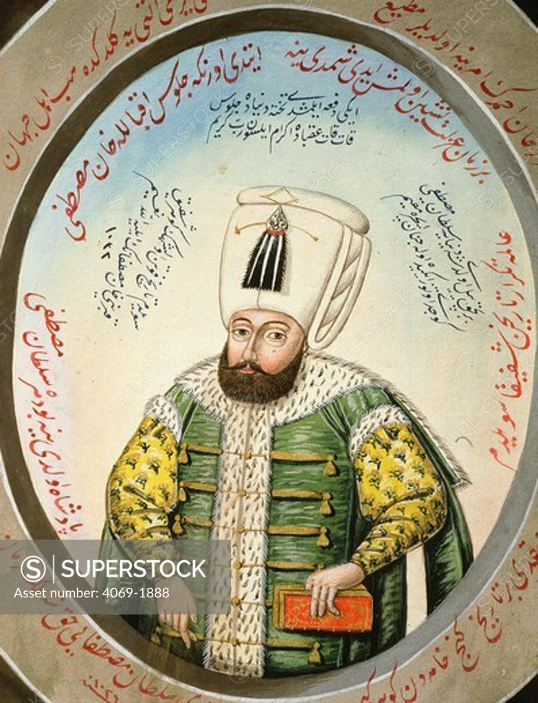 Stock Photo: 4069-1888 Ottoman Sultan Mustafa I (1591-1639), watercolour, 19th century