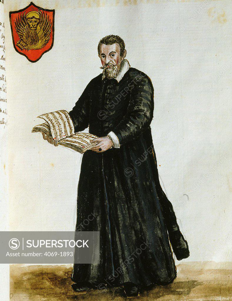 Stock Photo: 4069-1893 Claudio MONTEVERDI, 1567-1643, with music from Grevenbroeck manuscript 17th century