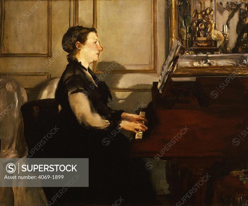 Stock Photo: 4069-1899 Madame MANET au piano, Suzanne Manet playing the piano, 1867-8