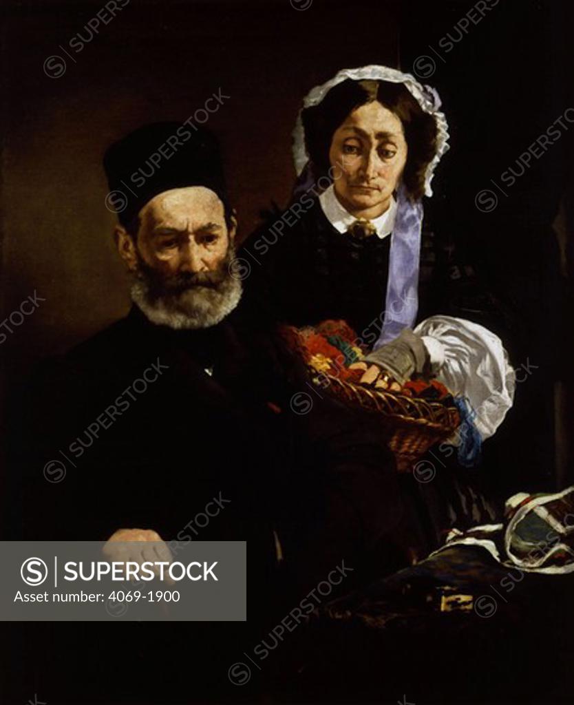 Stock Photo: 4069-1900 Auguste MANET, 1797-1862, and wife Eugenie-Desiree Fournier, 1812-85, the artist's parents, 1860