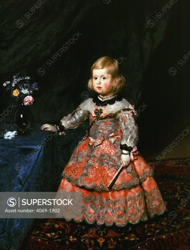 Stock Photo: 4069-1902 Infanta MARGARITA Teresa of Spain, 1651-1673, as child in pink and silver dress