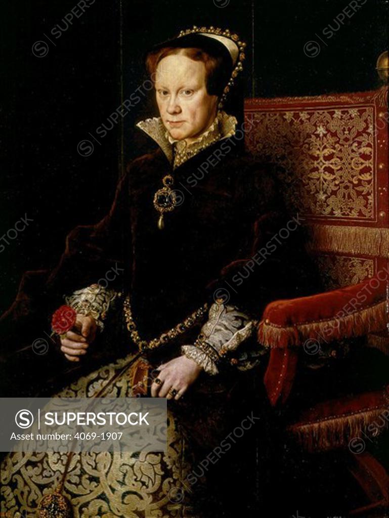 Stock Photo: 4069-1907 Queen MARY I Tudor of England or Bloody Mary, 1516-58, wife of King Philip II of Spain, 1554